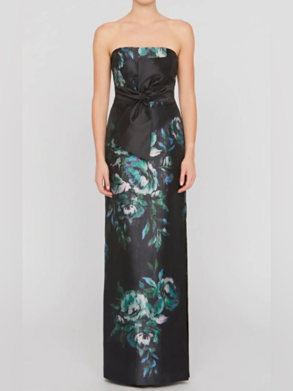 NWOT Kay Unger Constance Strapless Floral Mikado Column Gown In Black Sz 16 $388